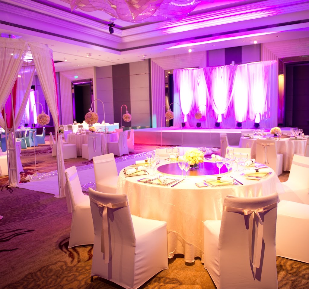 Interior of  a indoor wedding reception hall.
