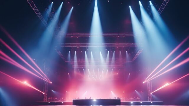 Empty music concert stage with neon lighting