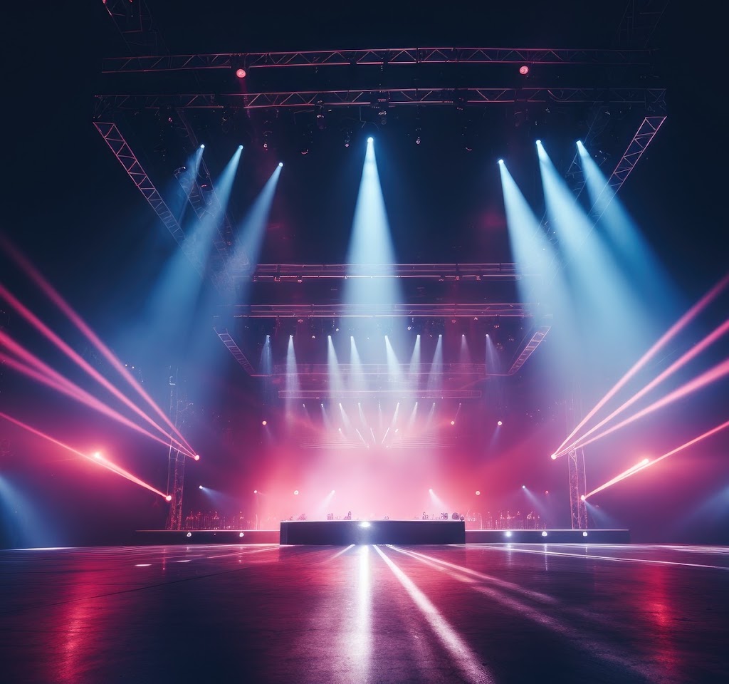 Empty music concert stage with neon lighting