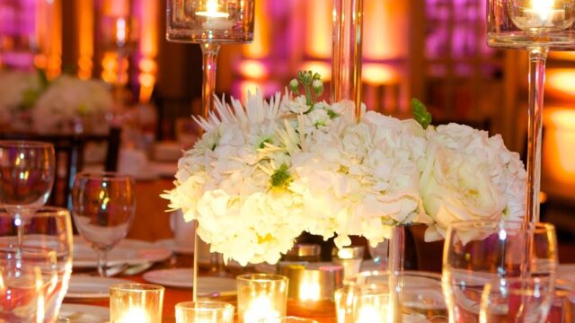 Table setting at a luxury wedding reception